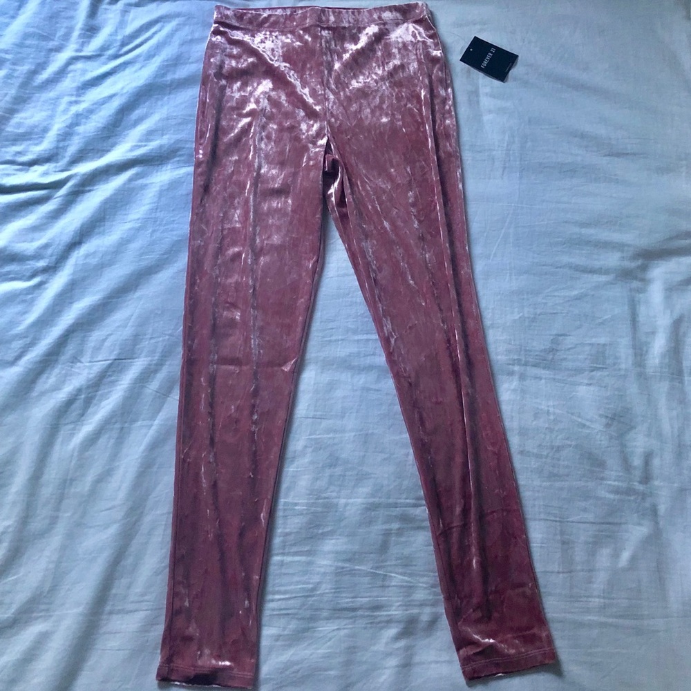 Pink Forever 21 Crushed Velvet Leggings (Size: M)